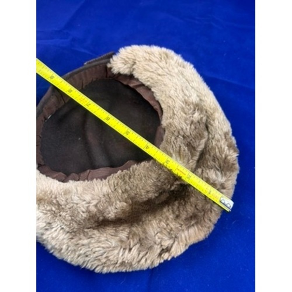 Vintage 1940s Brown Felt Hat Fur Trim Tilt Cap Women's Winter Hat - Picture 8 of 10